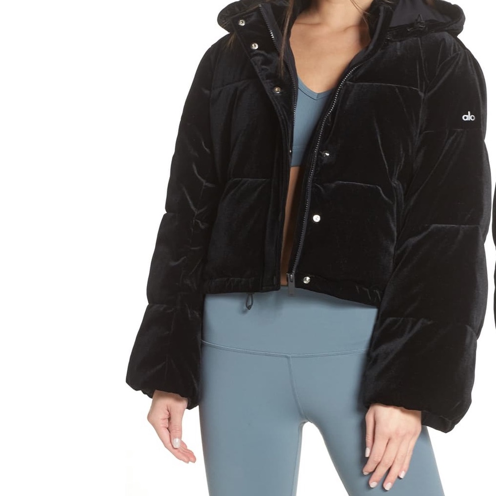 Alo Black Velvet Puffer Jacket